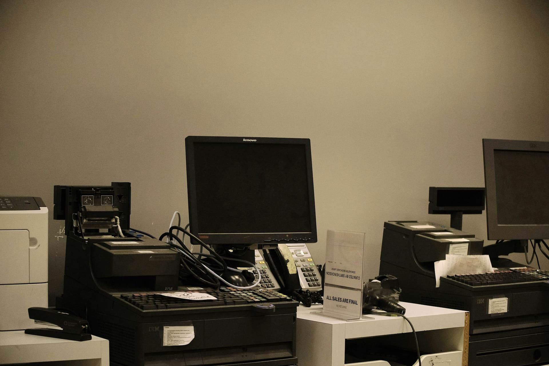 Business technology context: office equipment being prepared for use.