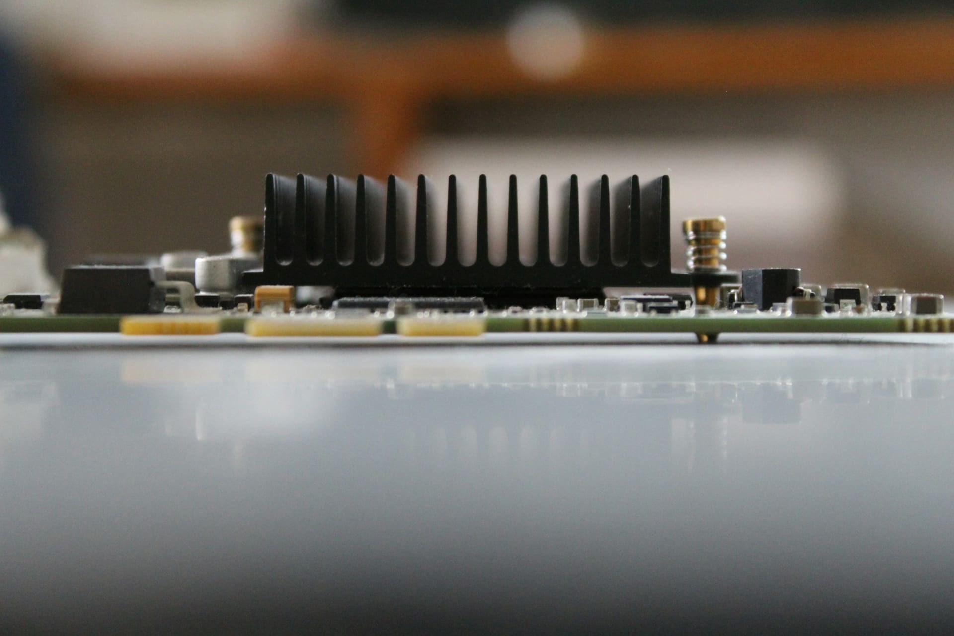 Business technology context: a close-up of computer hardware on a board.