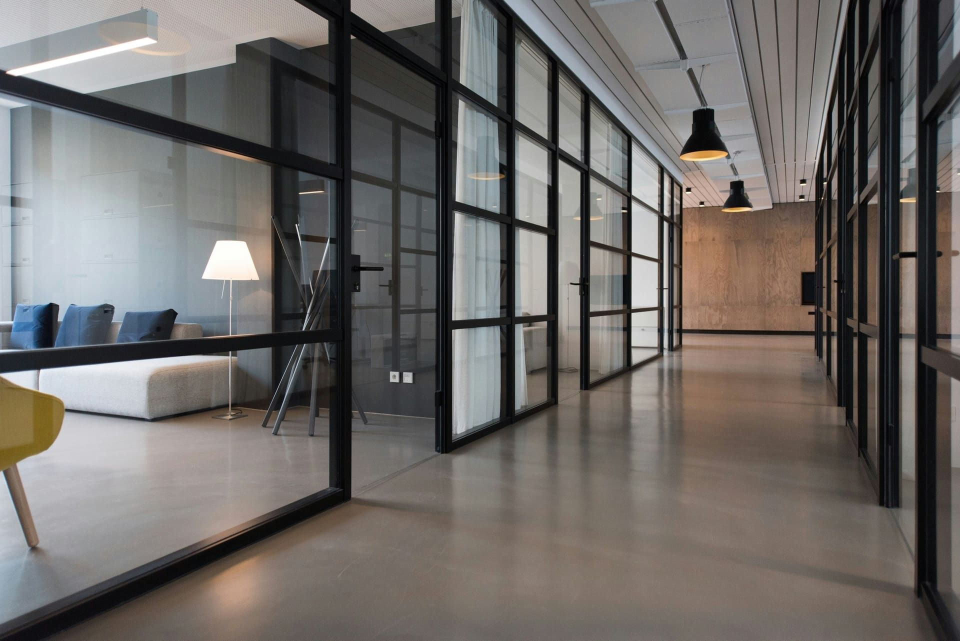 Business technology context: a modern commercial office interior.