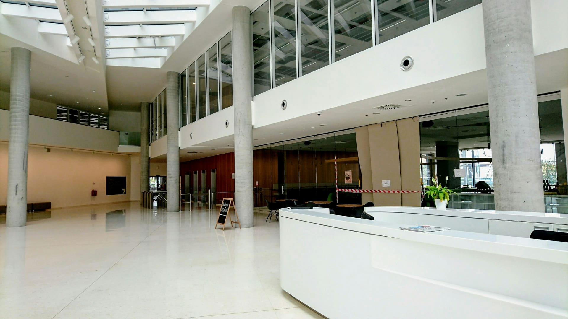 Business technology context: a commercial building reception area.