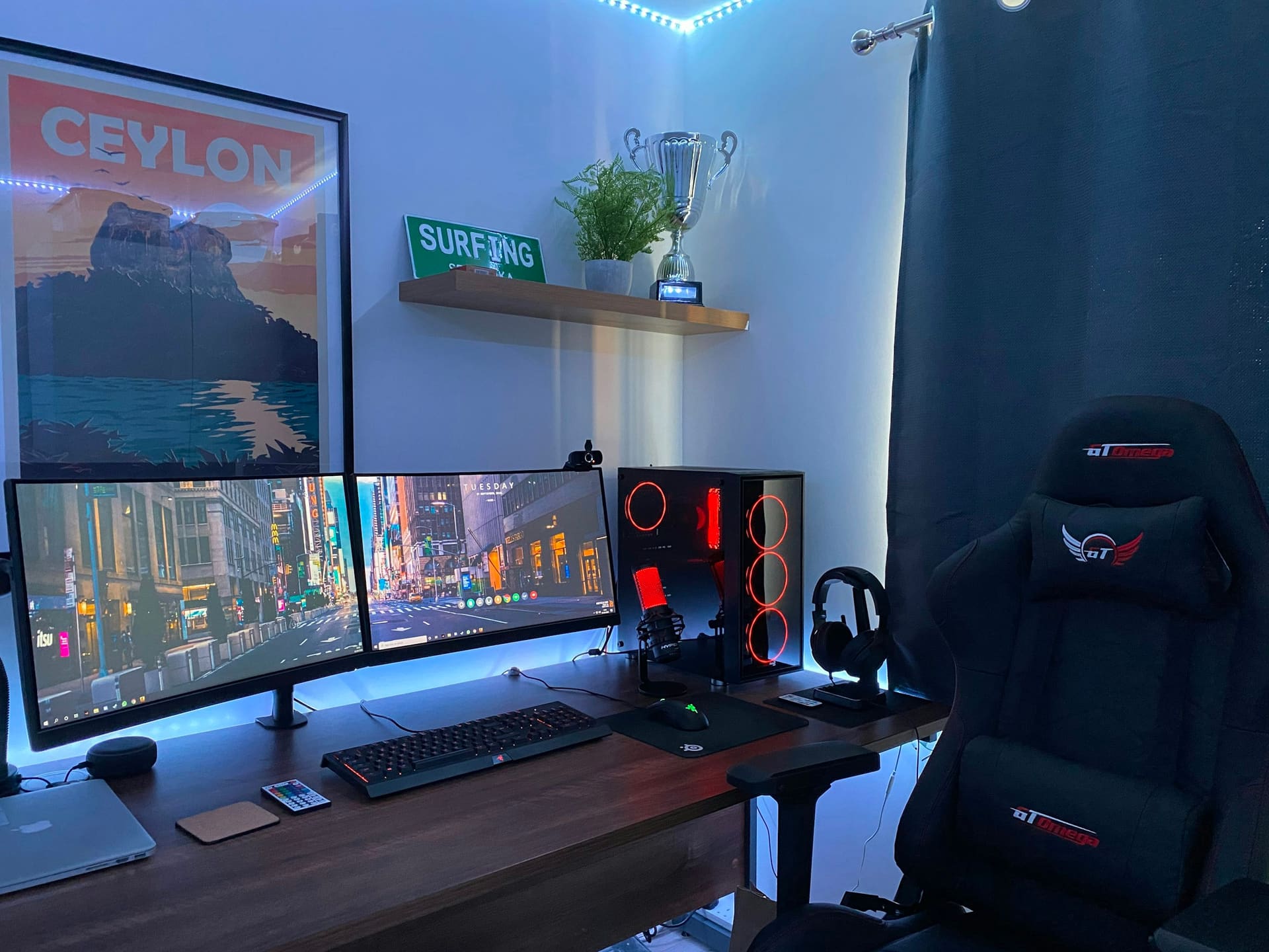 Professional workstation context: a dual-monitor office position.