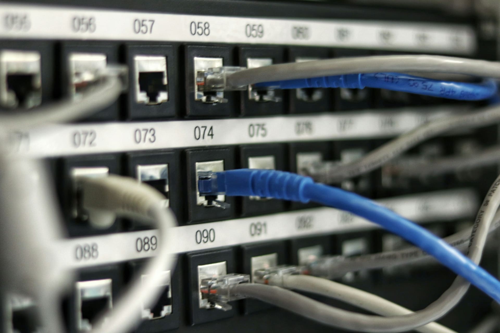 Networking equipment context: a switch mounted in a communications rack.