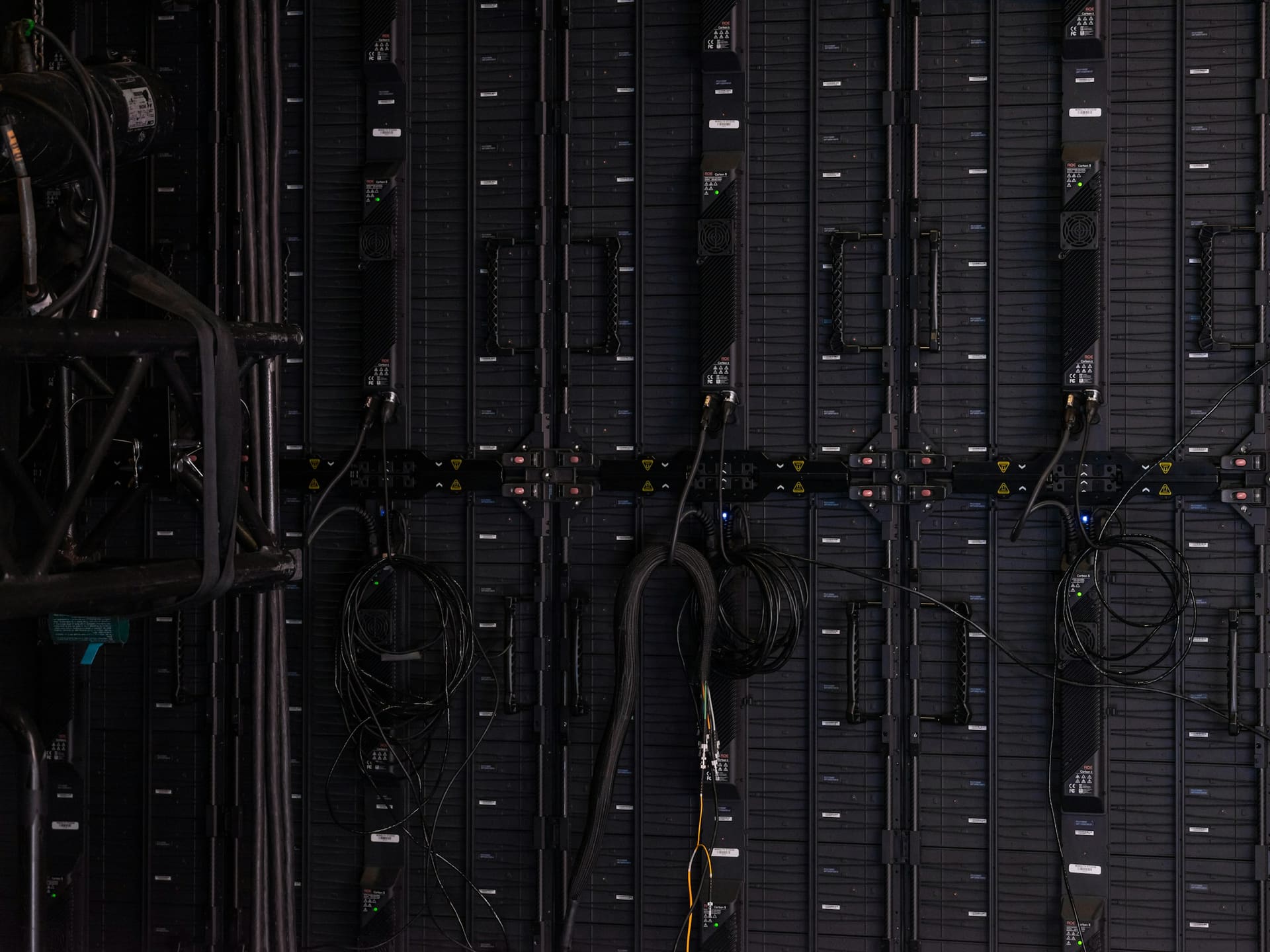 Server hardware context: an array of disk drives.