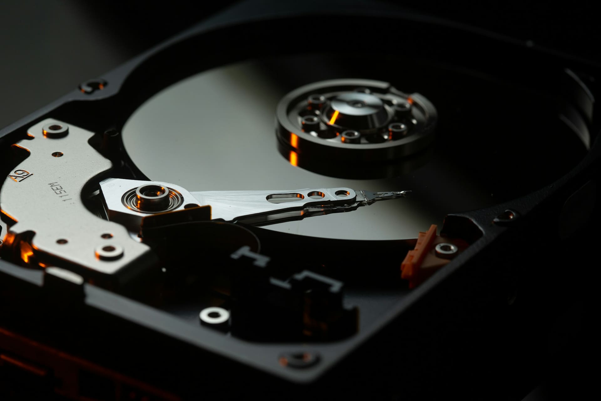 Server hardware context: the internals of a hard disk drive.